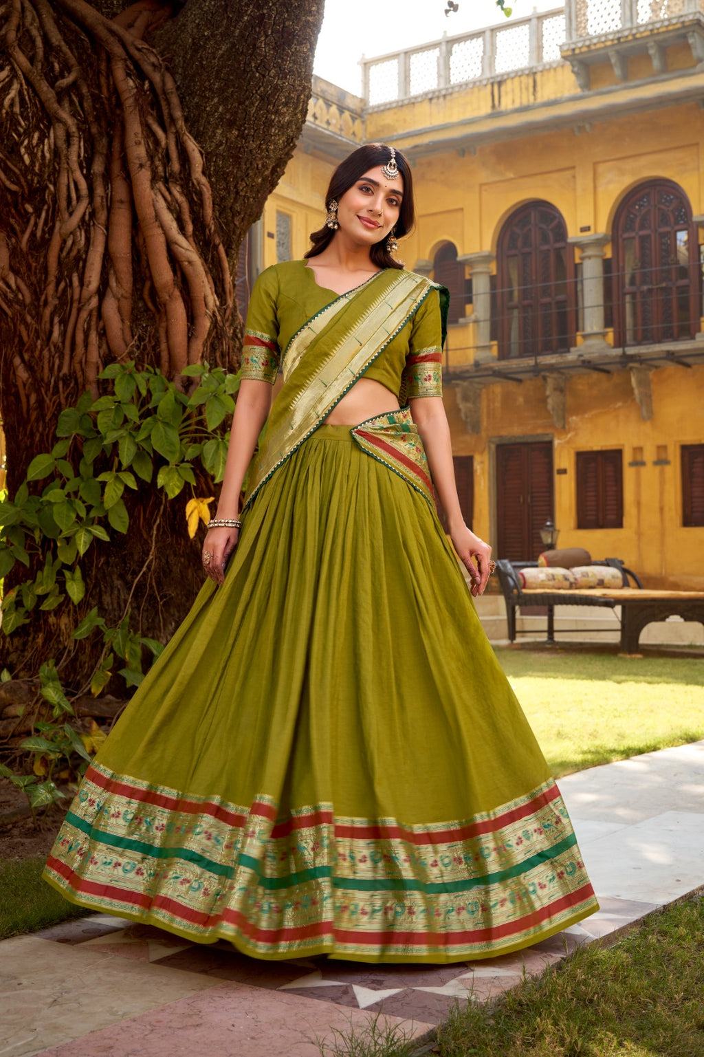 Paithani Zari Weaving Pure Chanderi  Yellow Lehenga