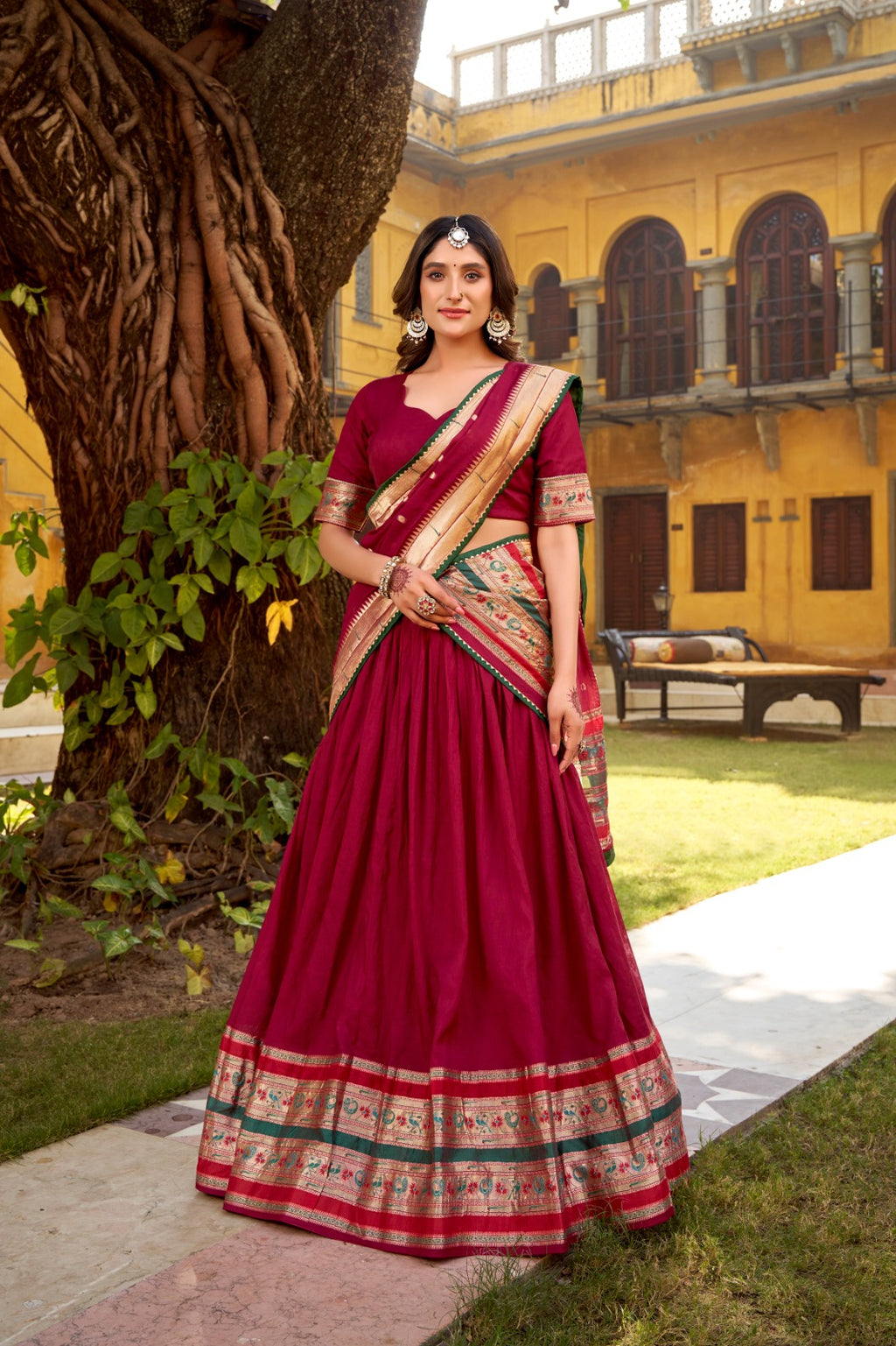 Paithani Zari Weaving Pure Chanderi Rani Lehenga