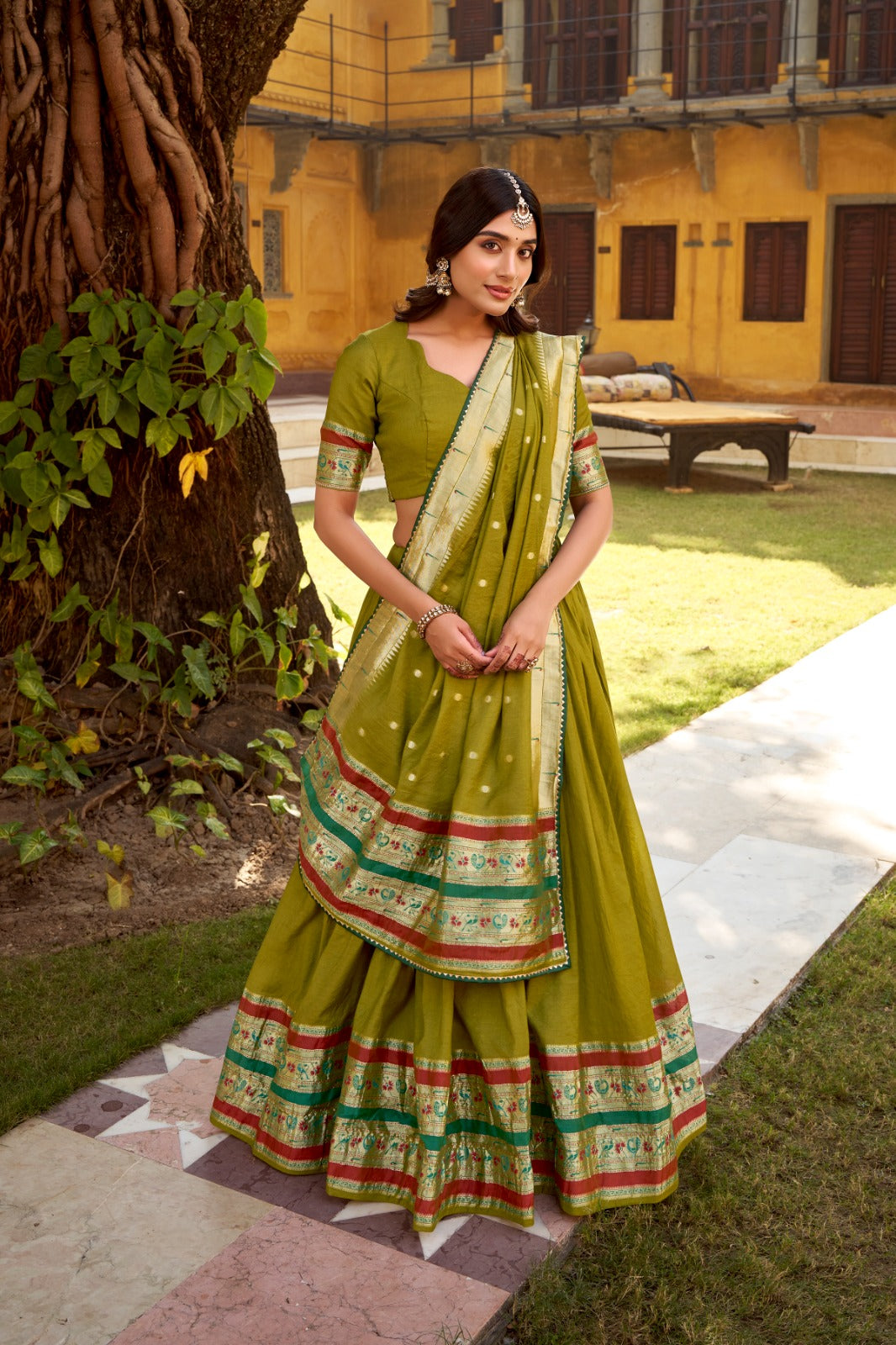 Paithani Zari Weaving Pure Chanderi  Yellow Lehenga