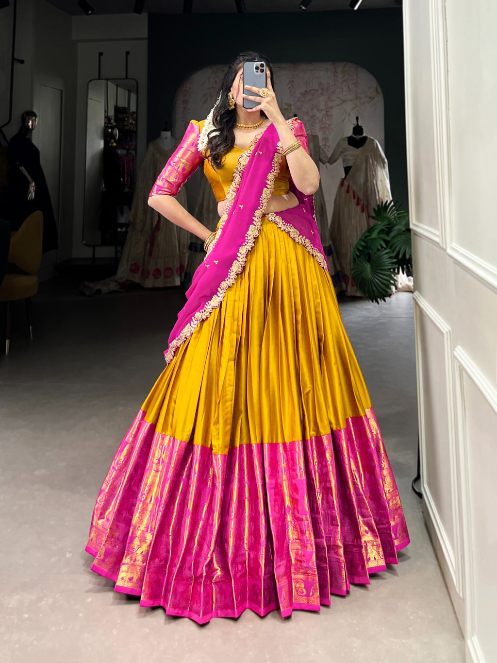 Narayan Pattu Zari Weaving  Pink  Lehenga