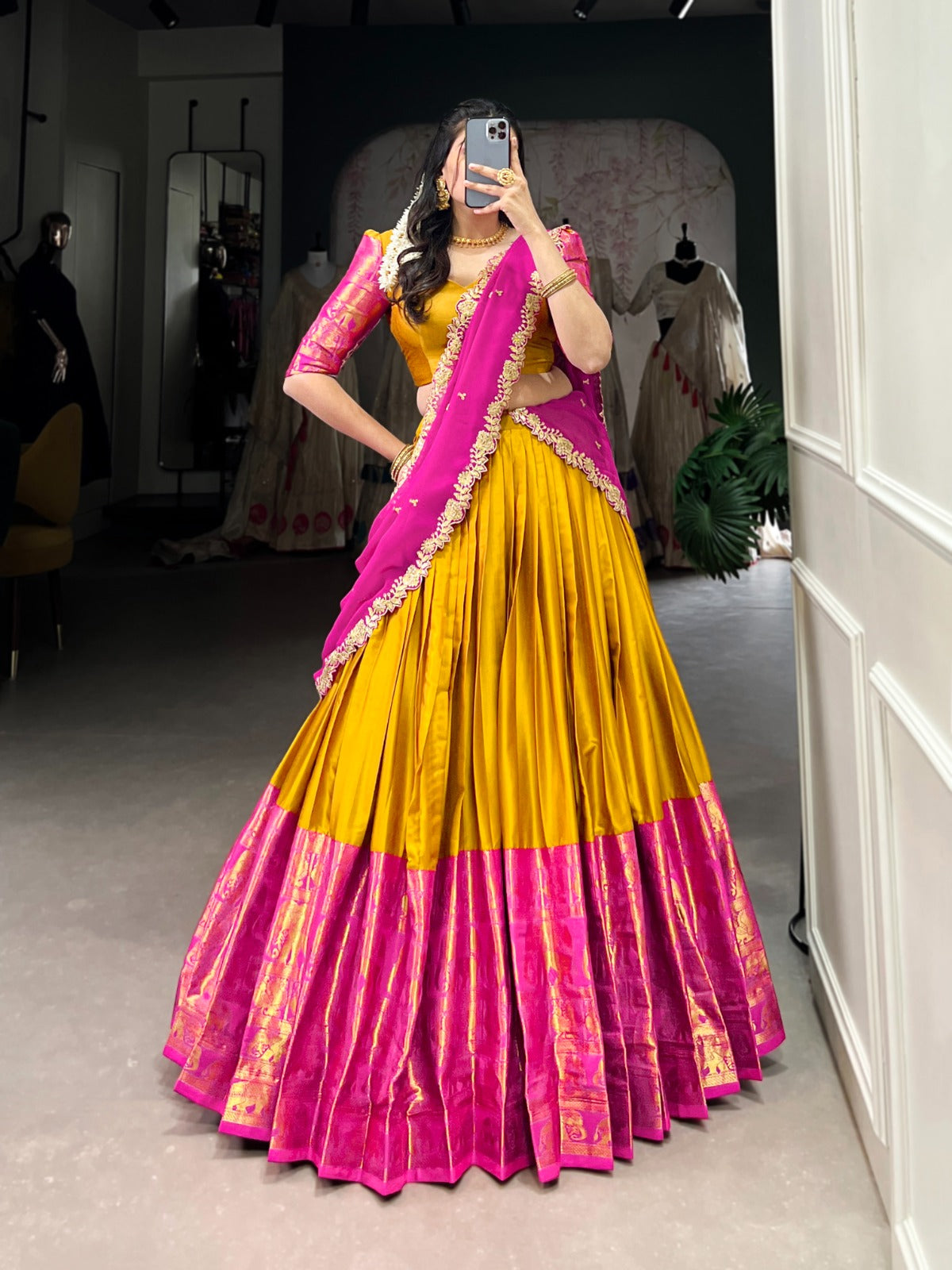 Narayan Pattu Zari Weaving  Pink  Lehenga