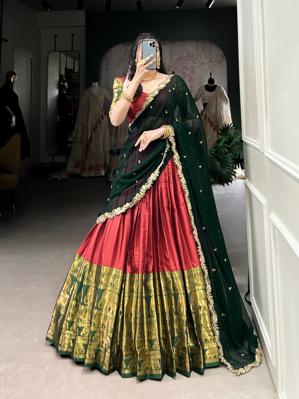 Narayan Pattu Zari Weaving   Maroon Lehenga