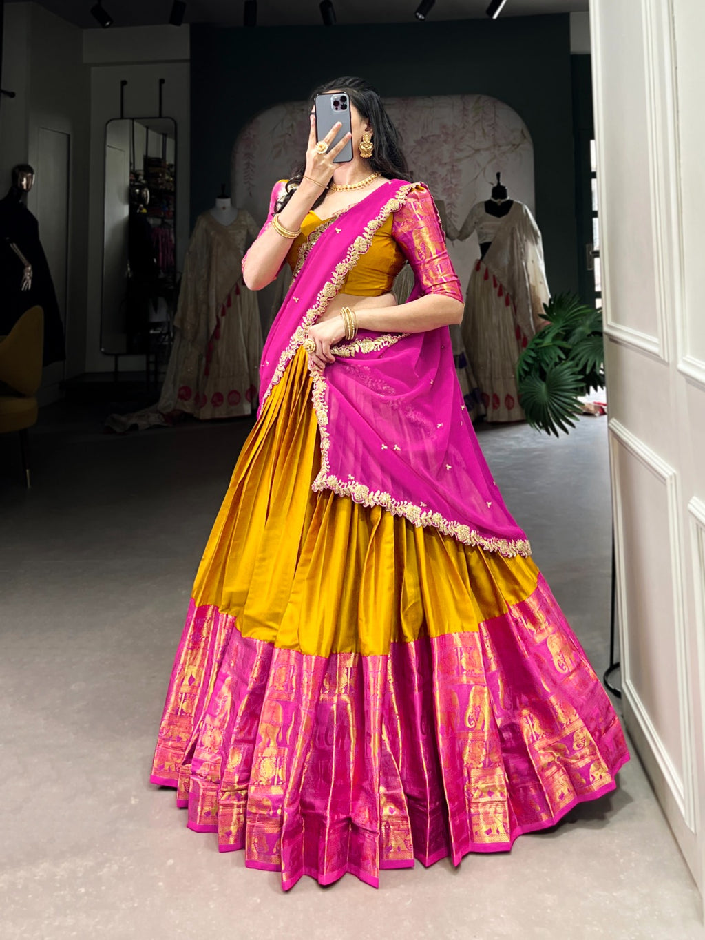 Narayan Pattu Zari Weaving  Pink  Lehenga