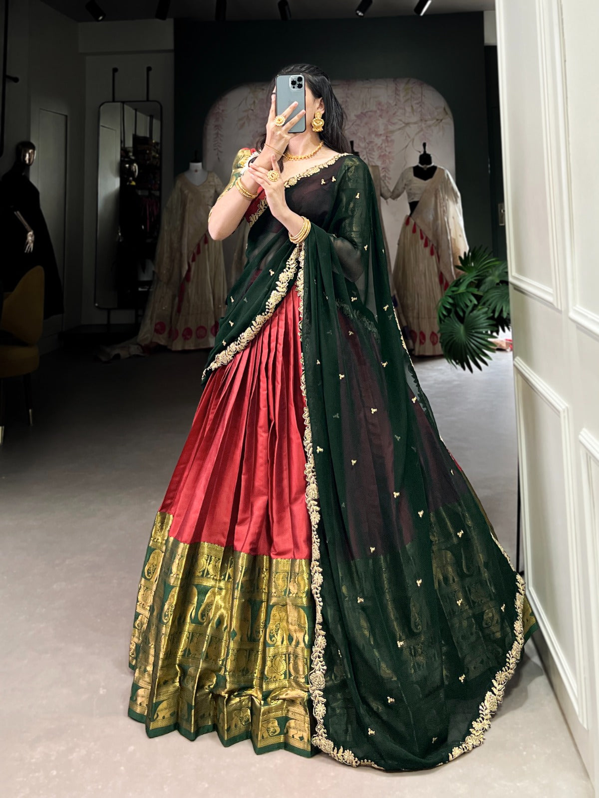 Narayan Pattu Zari Weaving   Maroon Lehenga