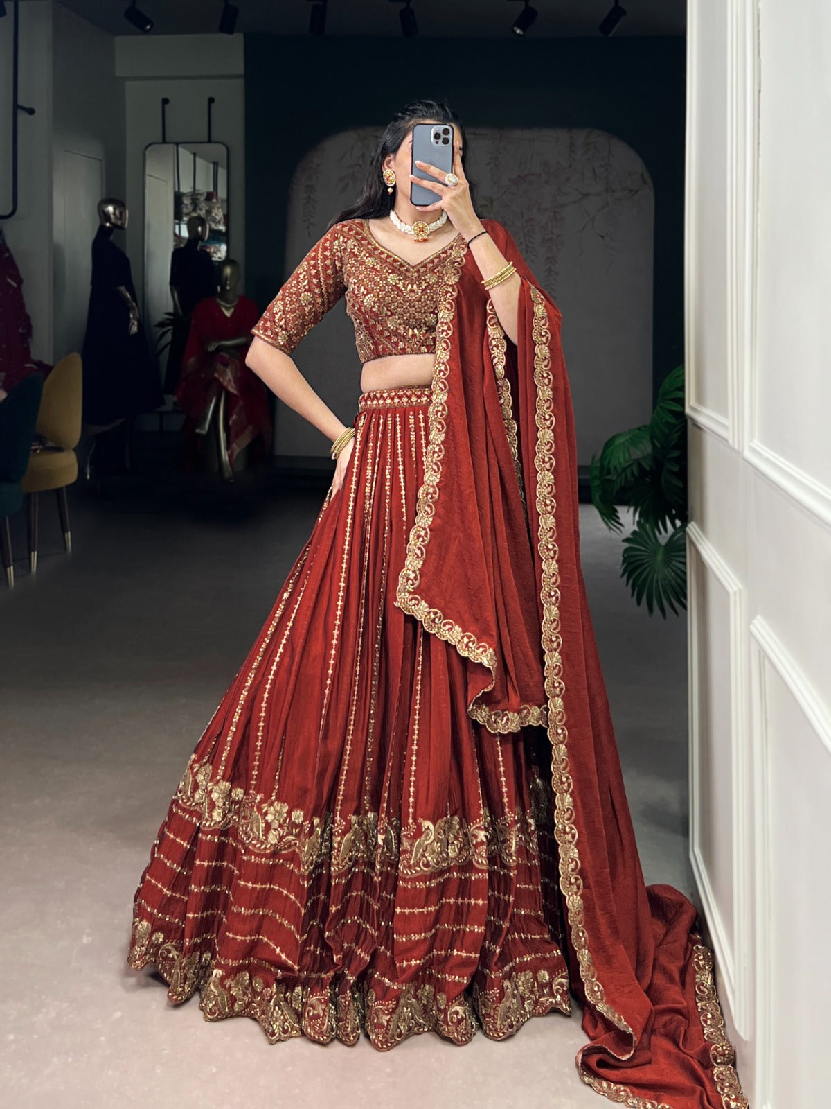 Rangoli Crush Silk Embroidered Lehenga