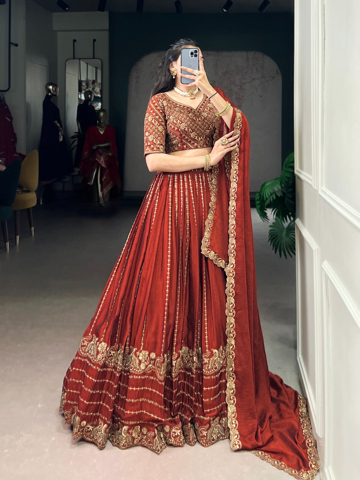 Rangoli Crush Silk Embroidered Lehenga