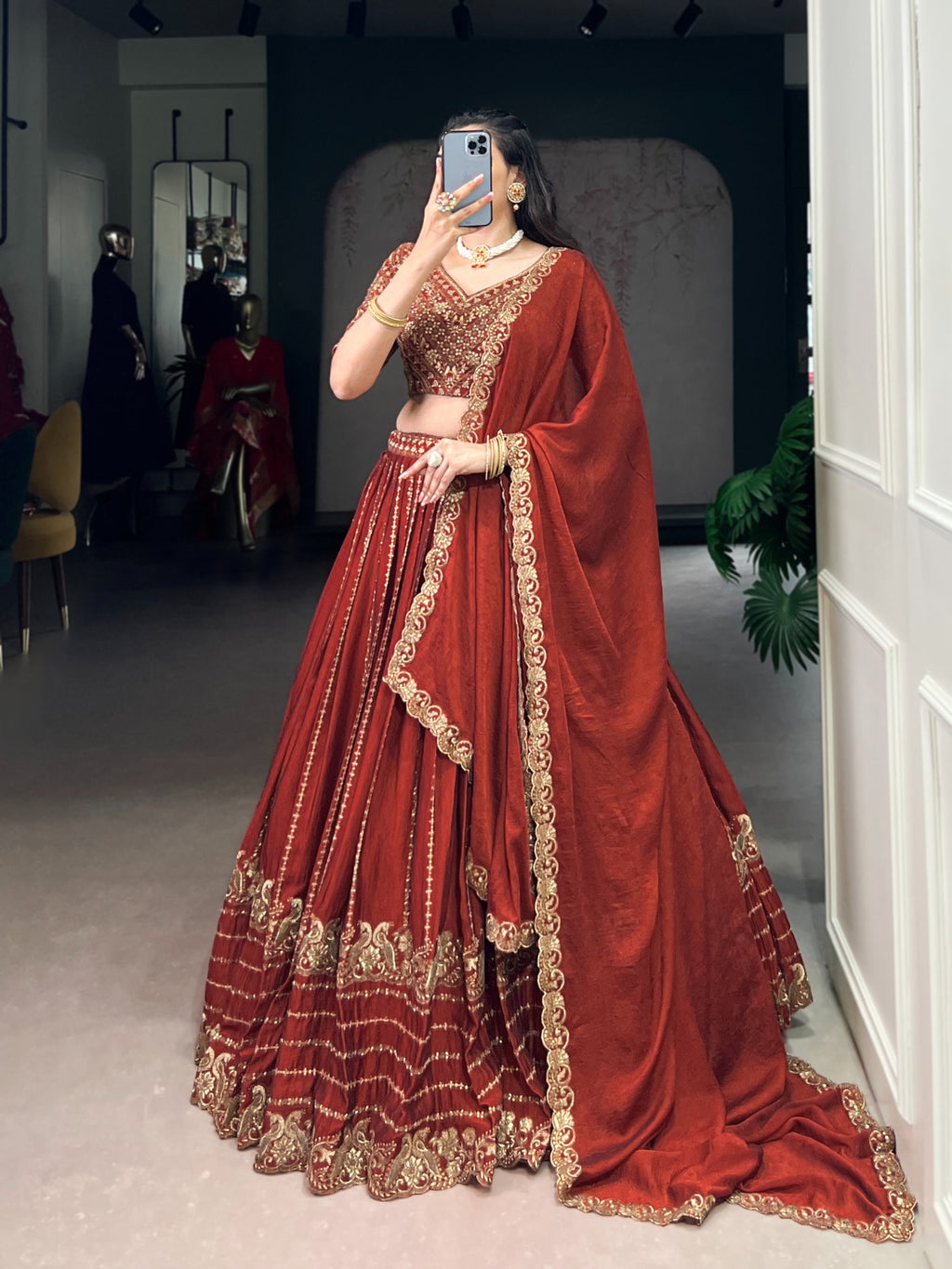 Rangoli Crush Silk Embroidered Lehenga