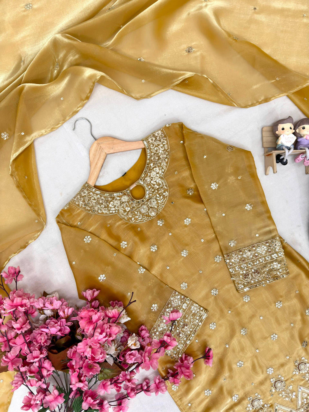 Mustard Yellow Silk Kurti Plazzo Set