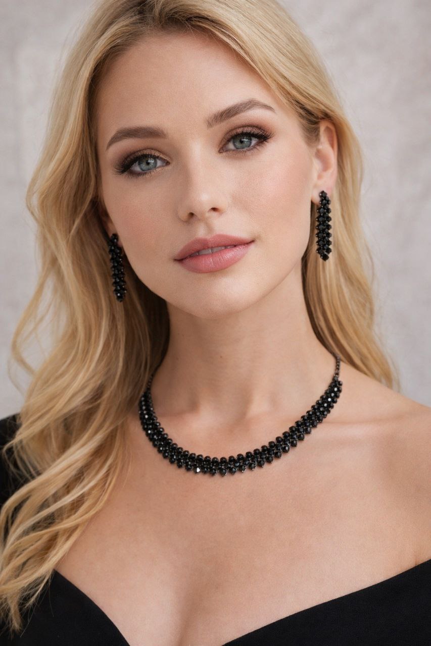 Black Crystal Necklace Set