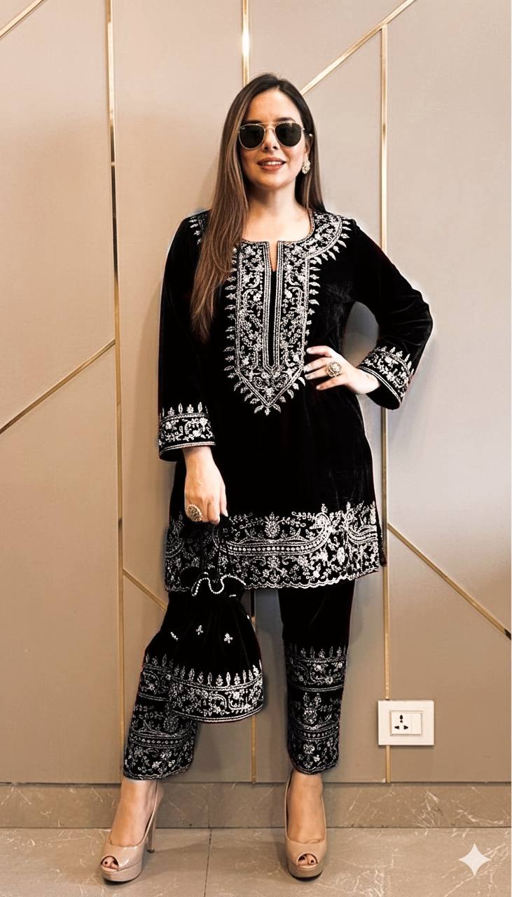 Black Velvet Kurti Pant Set