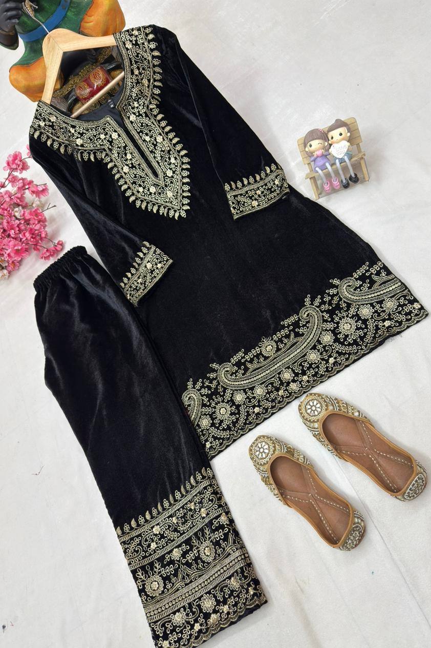Black Velvet Kurti Pant Set