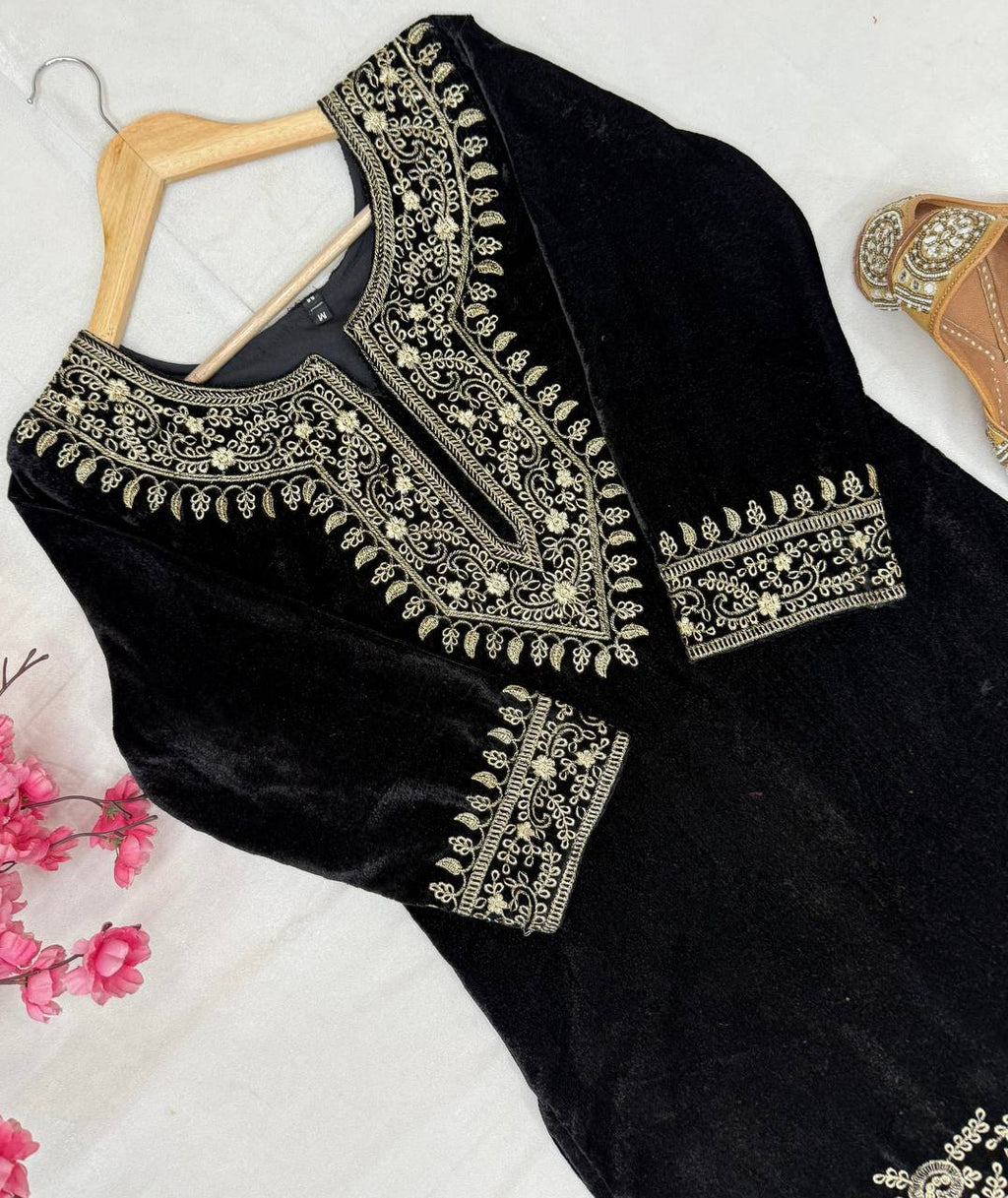 Black Velvet Kurti Pant Set