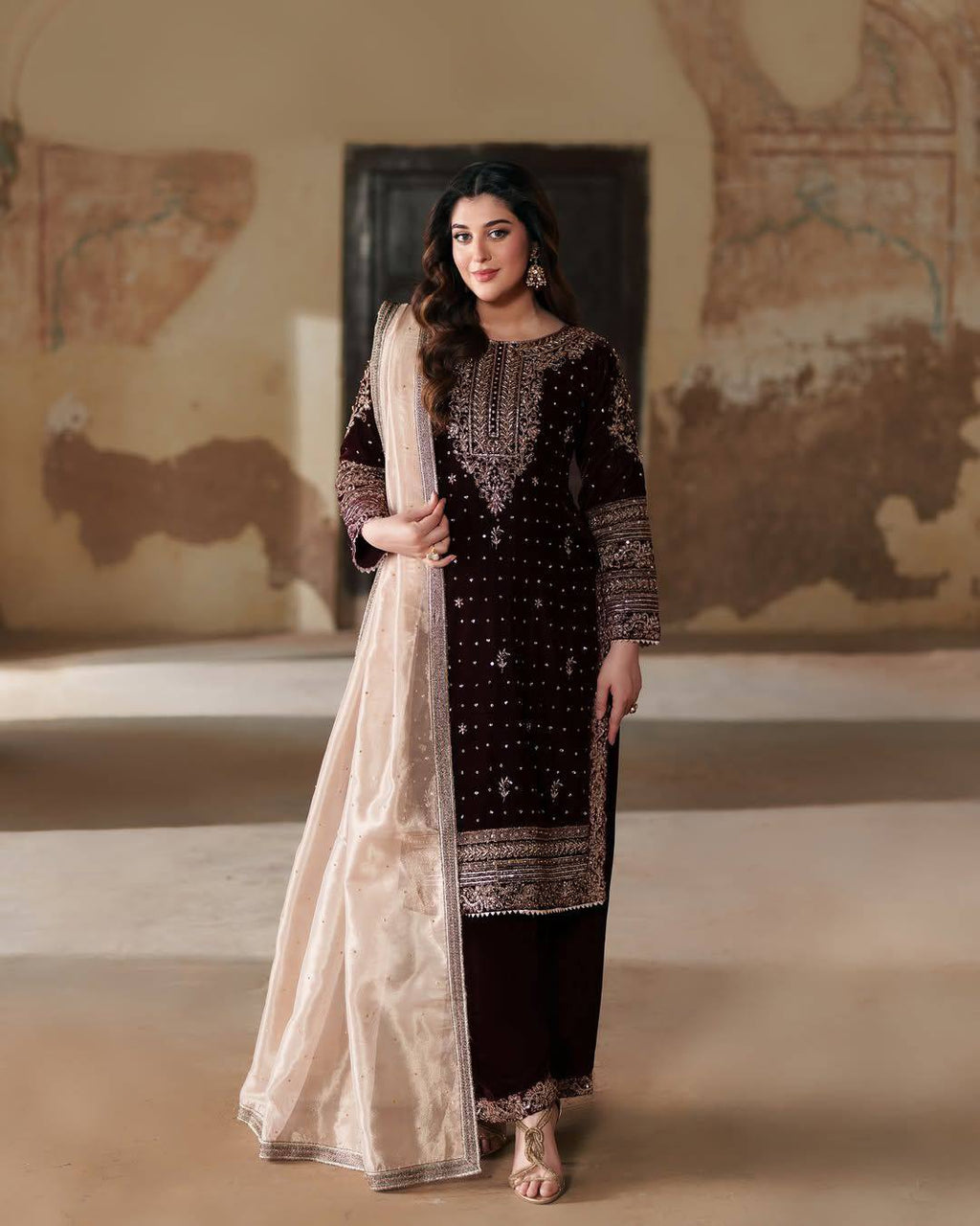 Exclusive Velvet Embroidery Suit Set