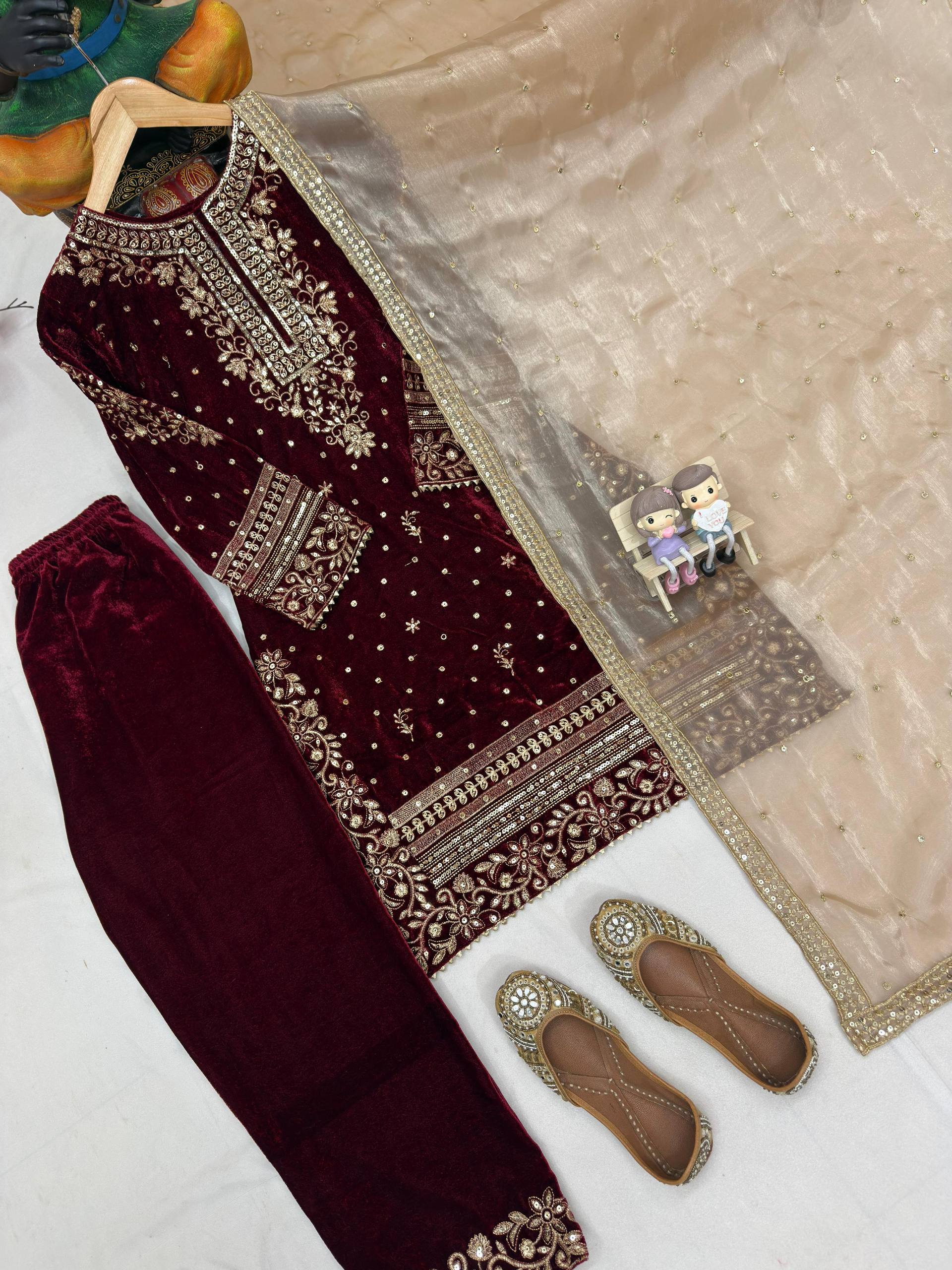 Exclusive Velvet Embroidery Suit Set