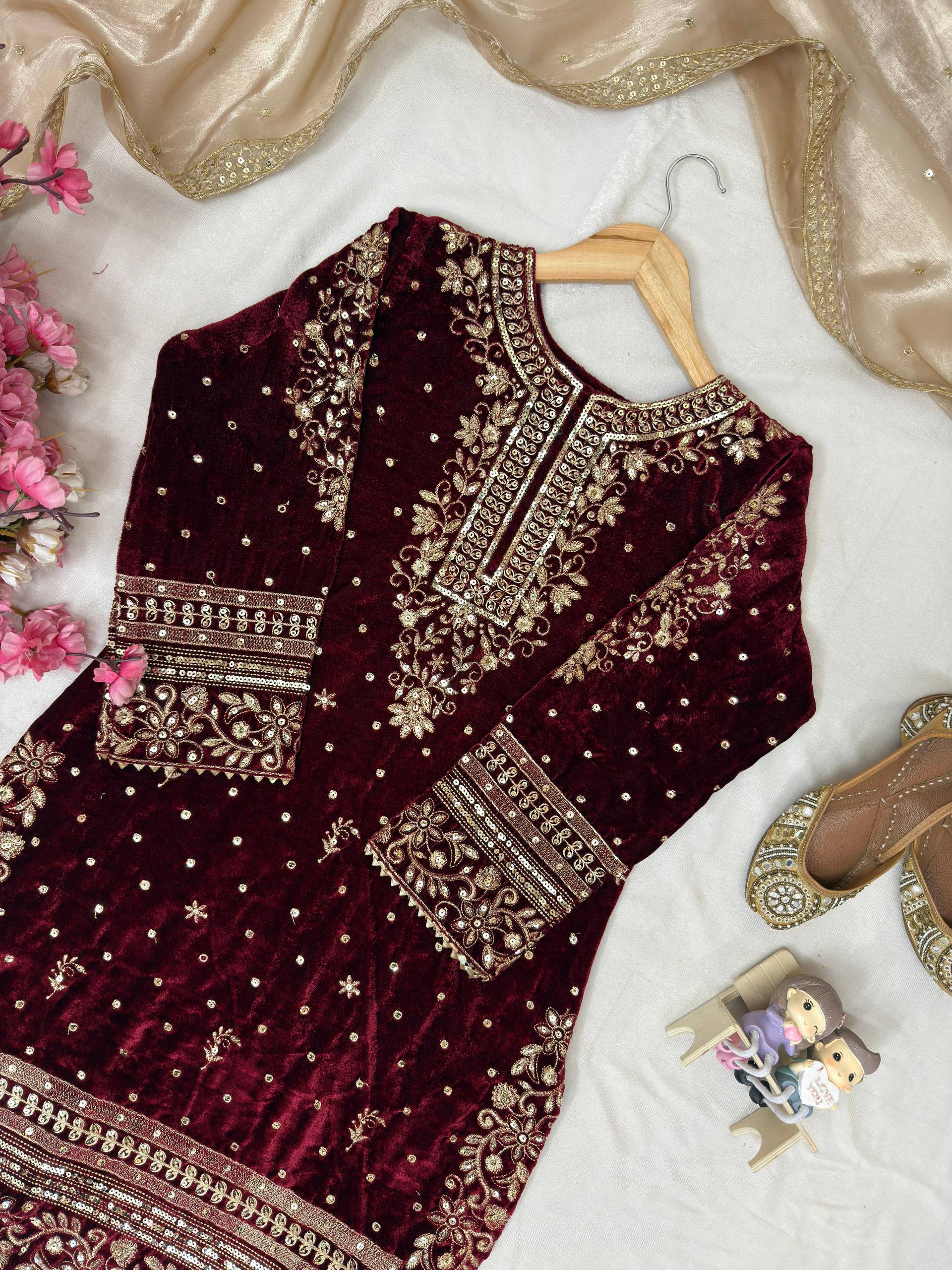 Exclusive Velvet Embroidery Suit Set