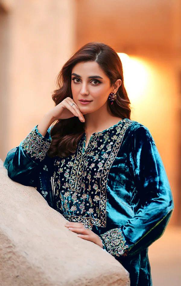 Teal Velvet Kurti Plazzo Set