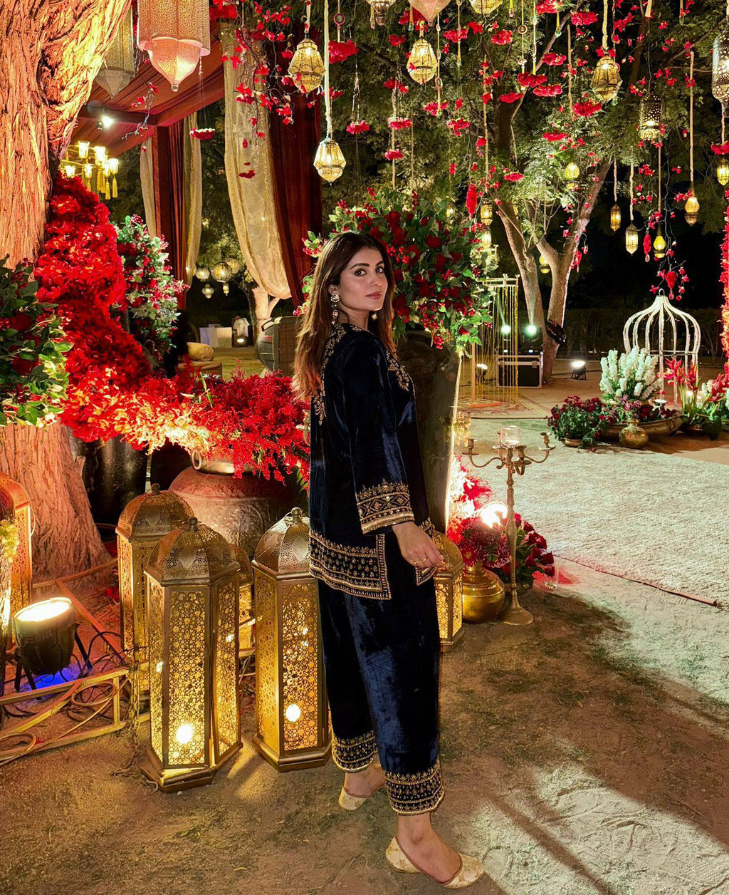 Blue Velvet Embroidered Kurti Plazzo Set