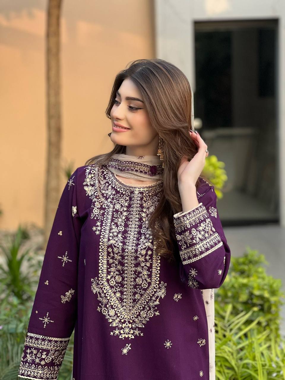 Wine Faux Georgette suit set