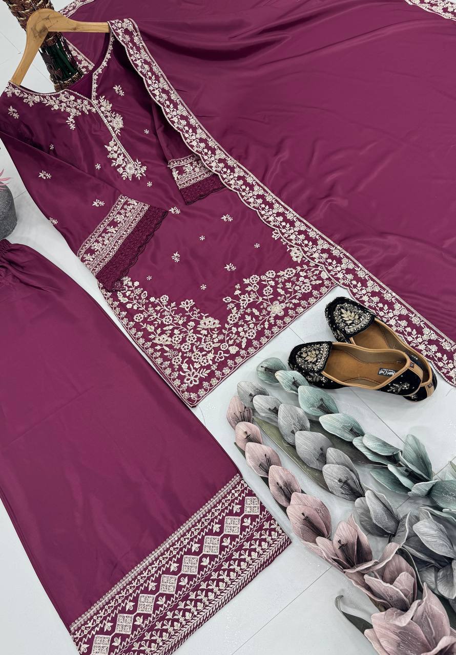 French Crepe Wine Suit Set