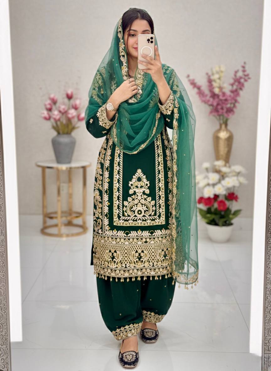Eid Special Bottle Green Georgette Suit Set