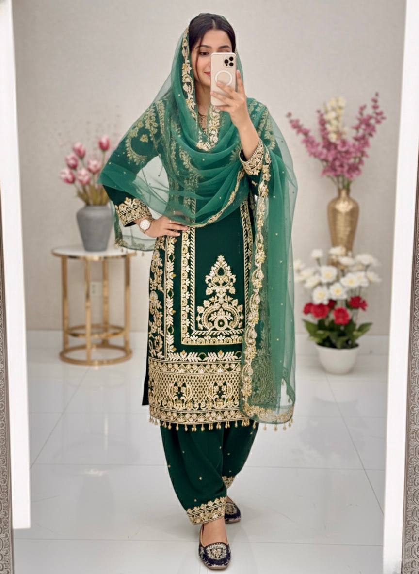 Eid Special Bottle Green Georgette Suit Set