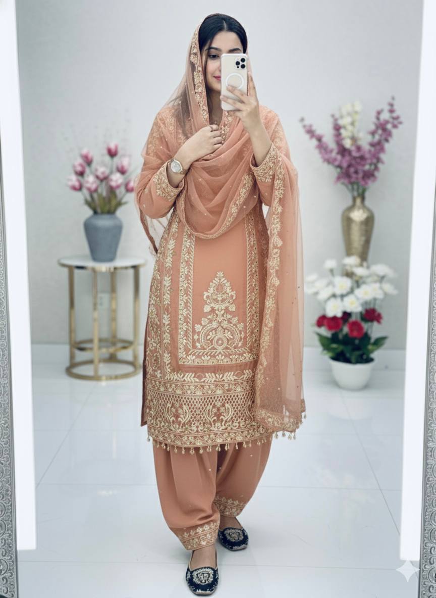 Eid Special Peach Georgette Suit Set