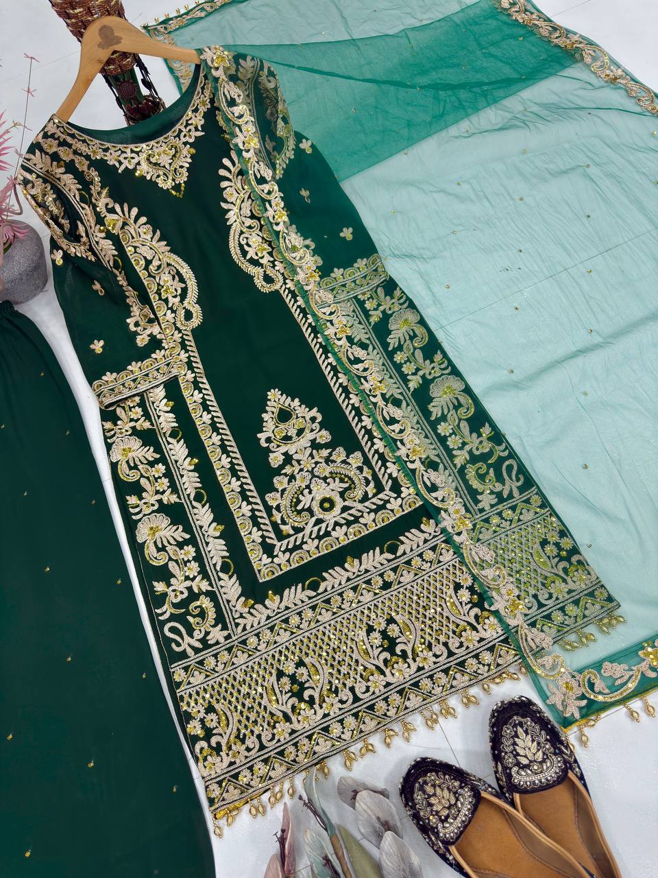 Eid Special Bottle Green Georgette Suit Set