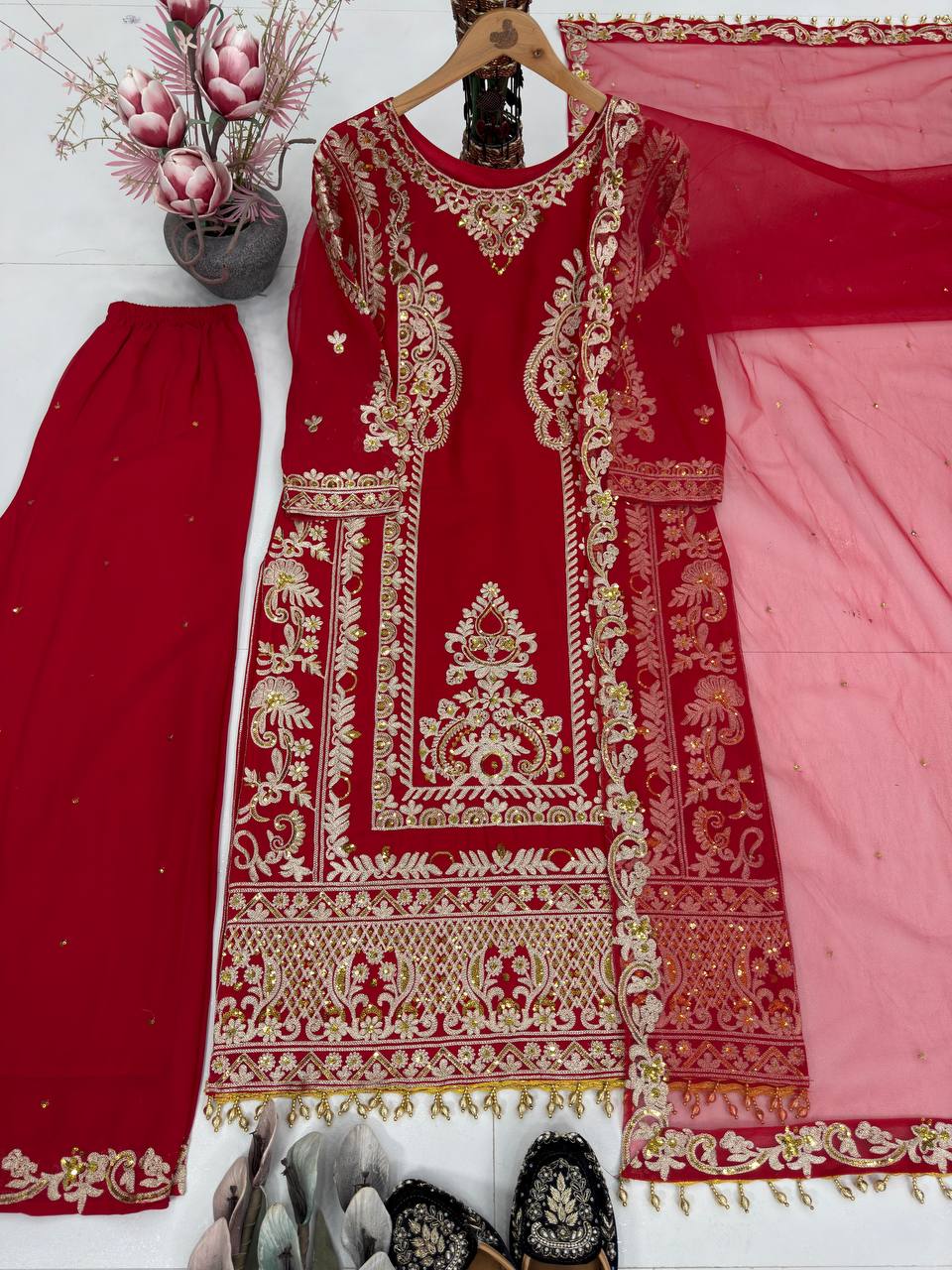 Eid Special Red Georgette Suit Set