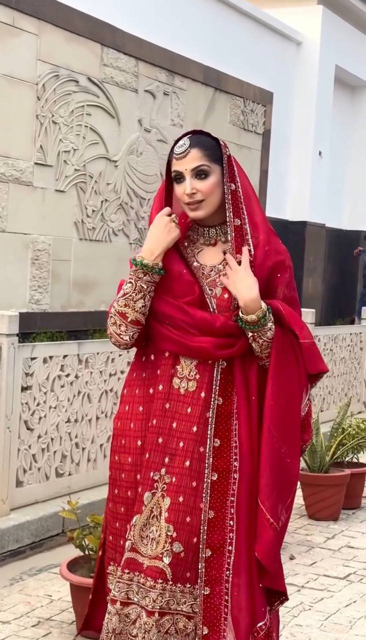 Crunchy Silk Embroidered Top Pant Dupatta Set